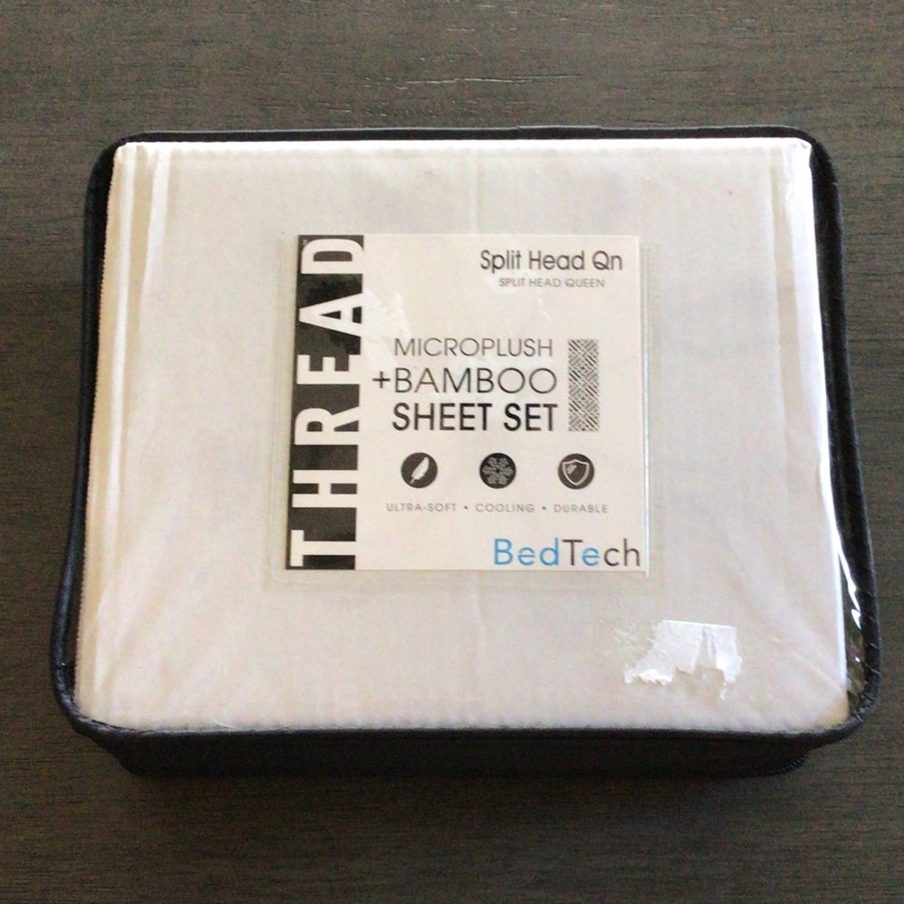 Bed Tech Microplush Bamboo Sheet Set - White Split Head Queen New